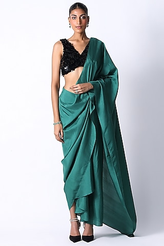 Black Cotton & Silk Hand Embroidered Gill Blouse by 431-88 By Shweta Kapur