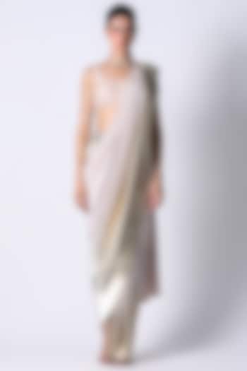 Peach Silk & Pleated Metallic Hand Embroidered RiRi Blouse by 431-88 By Shweta Kapur at Pernia's Pop Up Shop