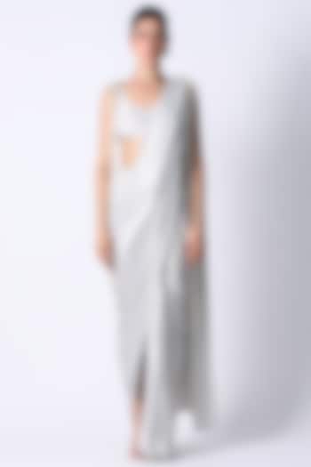 White Jersey Draped Party Wear Saree Set by 431-88 By Shweta Kapur at Pernia's Pop Up Shop