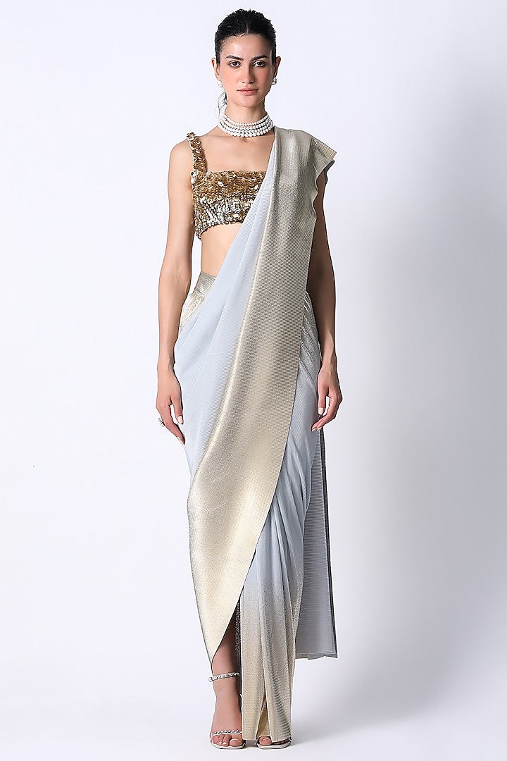 Metallic Pleated Jewel Drape Saree – Namrata Joshipura Online