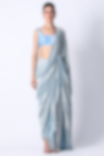 Ice Blue Silk Party Wear Saree Set by 431-88 By Shweta Kapur at Pernia's Pop Up Shop