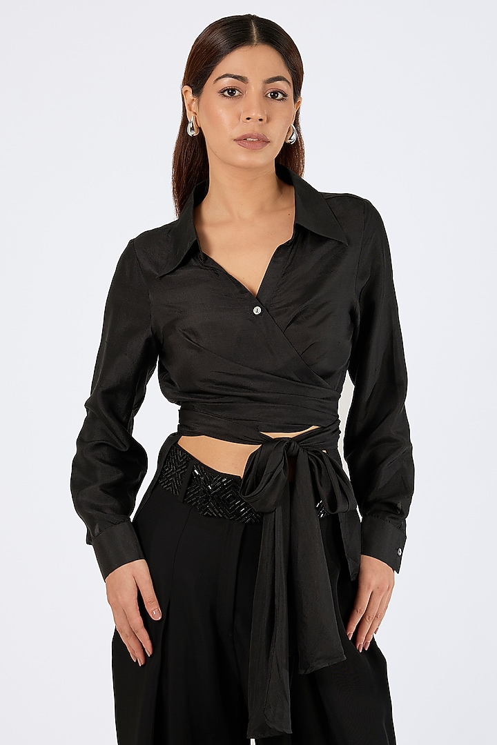 Black Crepe Shirt by 431-88 By Shweta Kapur at Pernia's Pop Up Shop