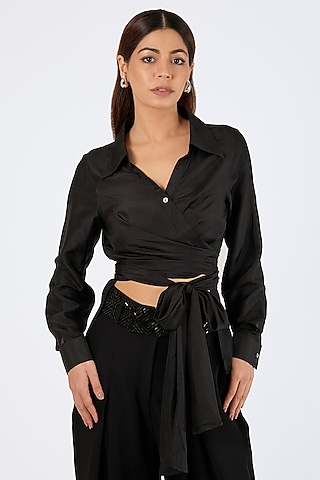 Black Crepe Shirt by 431-88 By Shweta Kapur