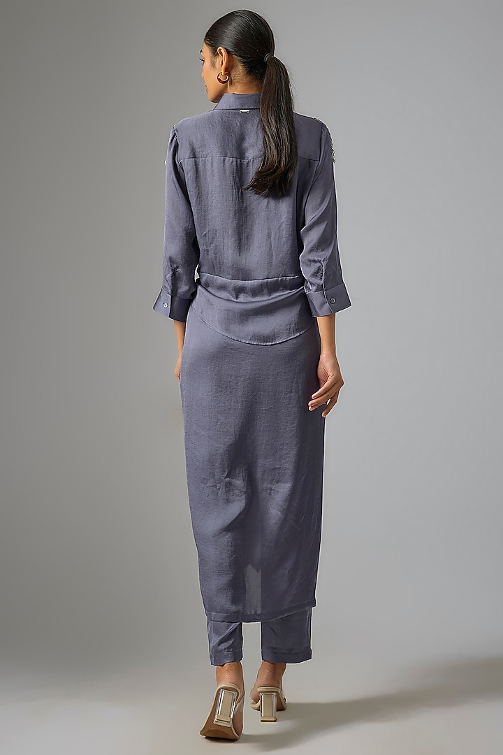 Blue Silk Beads Hand Embroidered Twisted Kurta Set by 431-88 By Shweta Kapur at Pernia's Pop Up Shop