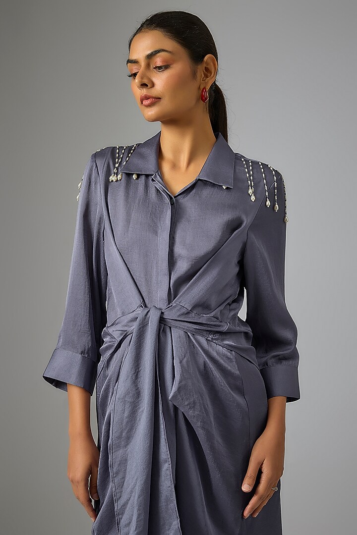 Blue Silk Beads Hand Embroidered Twisted Kurta Set by 431-88 By Shweta Kapur at Pernia's Pop Up Shop