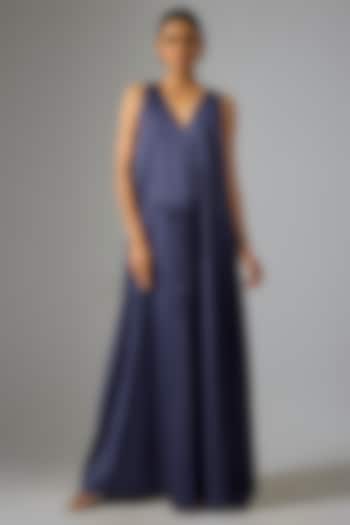 Blue Satin A-Line Jumpsuit by 431-88 By Shweta Kapur at Pernia's Pop Up Shop