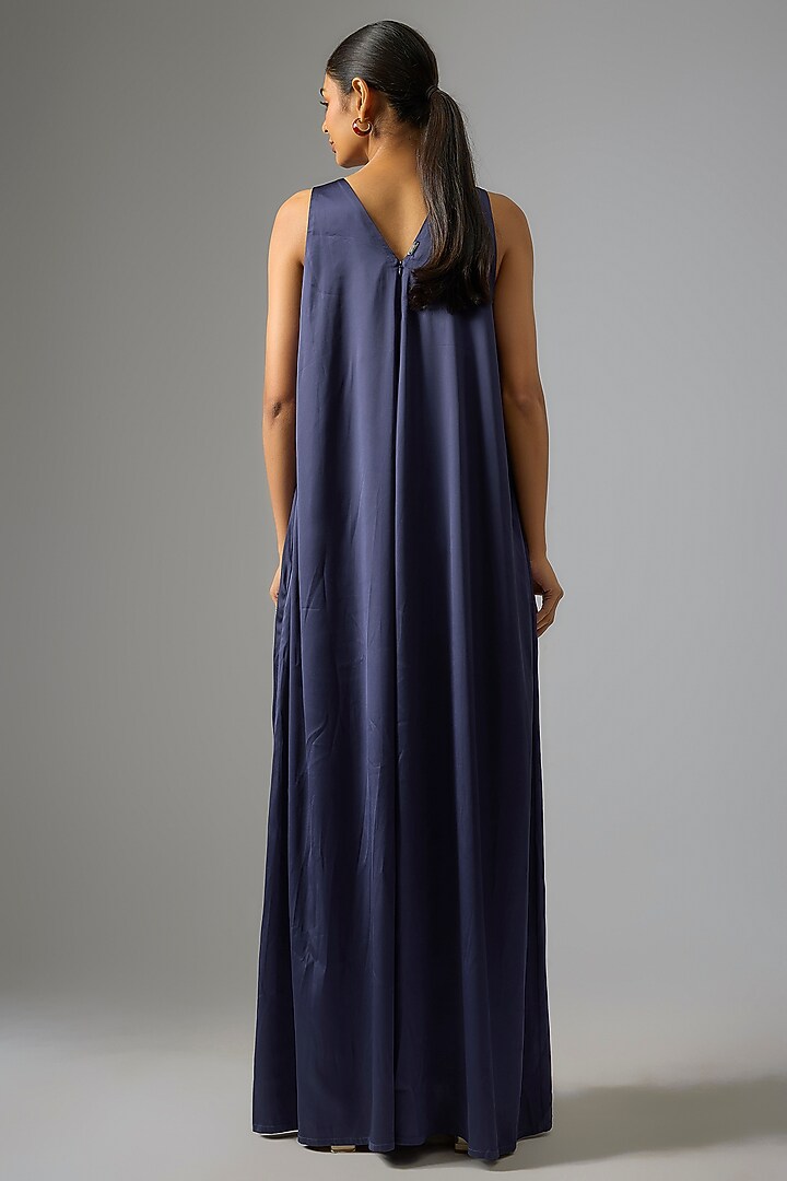 Blue Satin A-Line Jumpsuit by 431-88 By Shweta Kapur at Pernia's Pop Up Shop