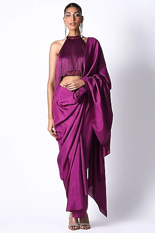 Purple Silk Fringe Top by 431-88 By Shweta Kapur