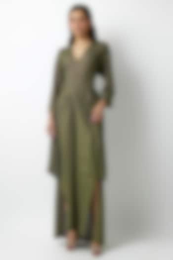 Olive Striped Jersey Vacation Dress by 431-88 By Shweta Kapur at Pernia's Pop Up Shop