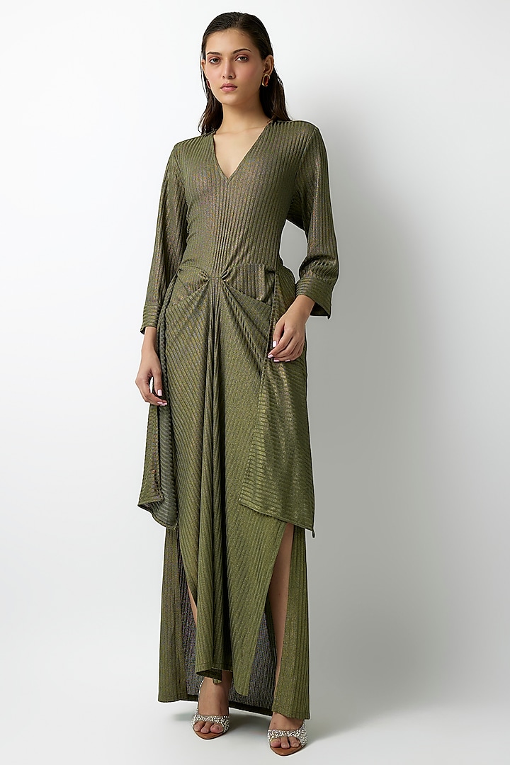 Olive Striped Jersey Vacation Dress by 431-88 By Shweta Kapur at Pernia's Pop Up Shop