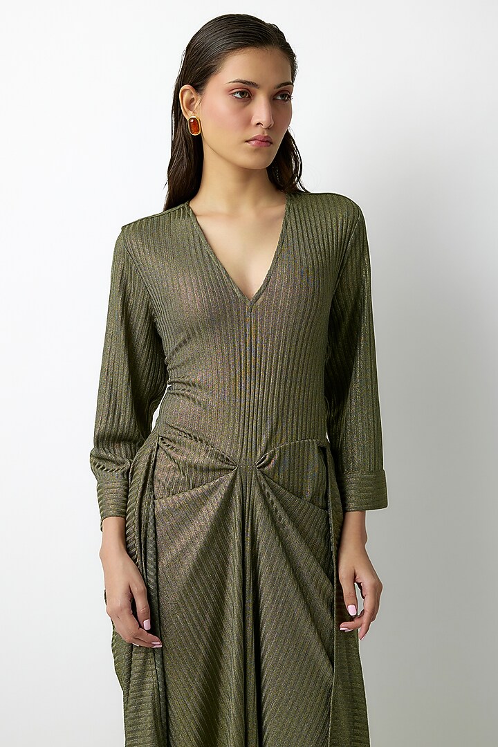 Olive Striped Jersey Vacation Dress by 431-88 By Shweta Kapur at Pernia's Pop Up Shop