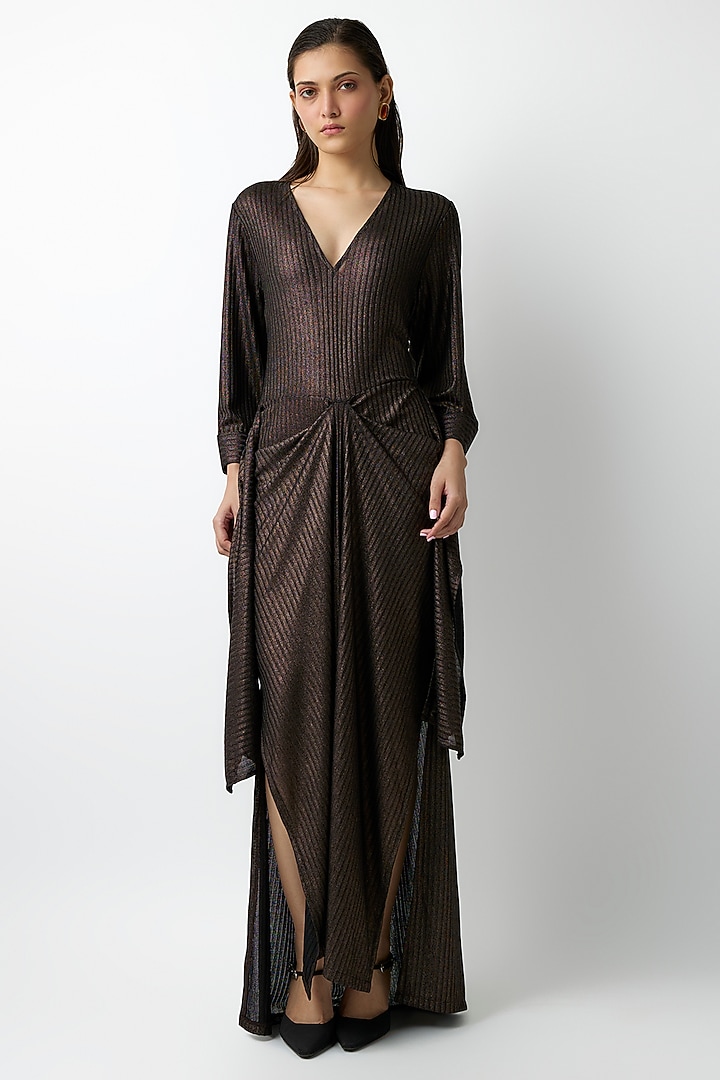 Copper Striped Jersey Vacation Dress by 431-88 By Shweta Kapur at Pernia's Pop Up Shop