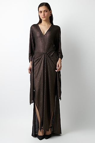 Copper Striped Jersey Dress by 431-88 By Shweta Kapur