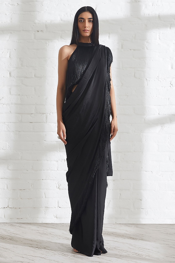 Black Fringe Halter Top by 431-88 By Shweta Kapur at Pernia's Pop Up Shop