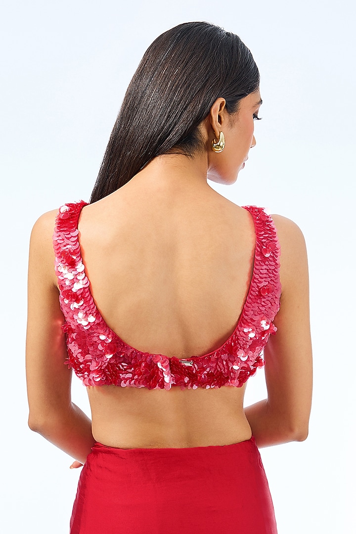 Red Silk Sequins Hand Embroidered Blouse by 431-88 By Shweta Kapur at Pernia's Pop Up Shop