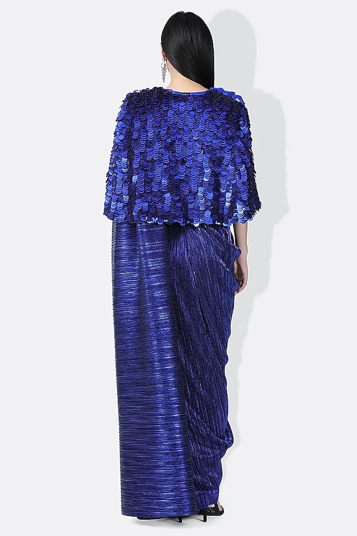 Electric Blue Silk Sequins Embroidered Cape by 431-88 By Shweta Kapur at Pernia's Pop Up Shop