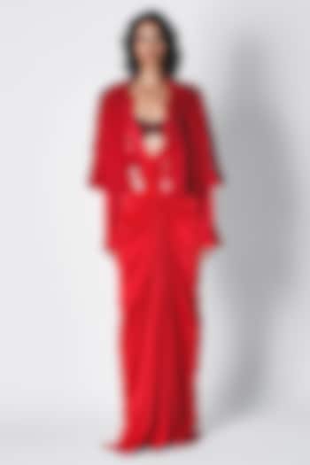 Red Silk Sequins Embroidered Cape by 431-88 By Shweta Kapur at Pernia's Pop Up Shop