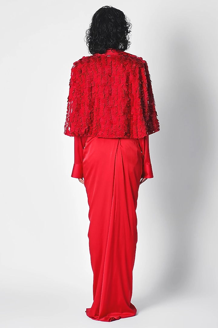 Red Silk Sequins Embroidered Cape by 431-88 By Shweta Kapur at Pernia's Pop Up Shop