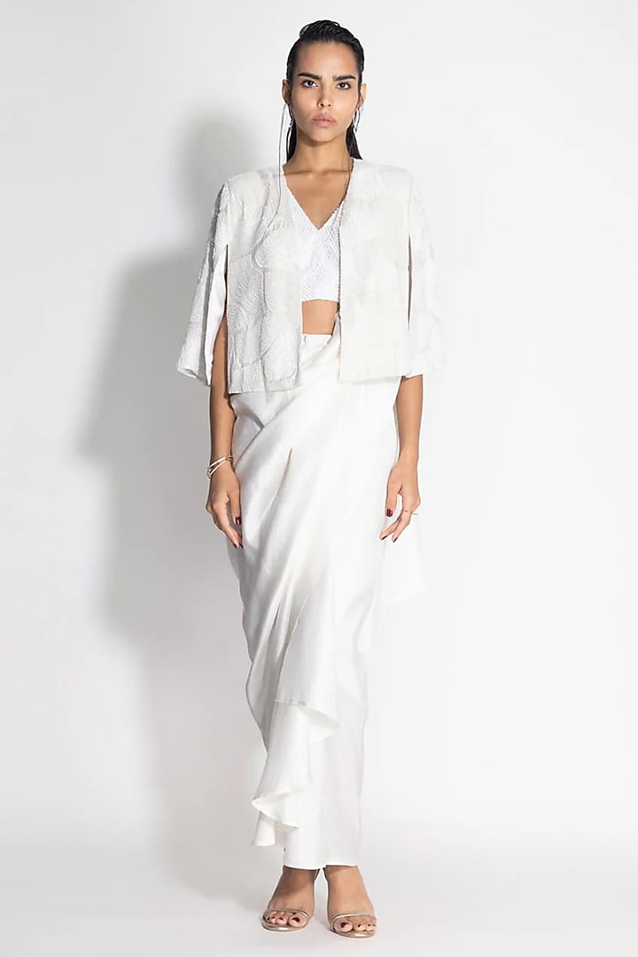 White Silk Cape by 431-88 By Shweta Kapur at Pernia's Pop Up Shop