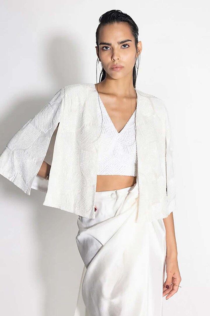 White Silk Cape by 431-88 By Shweta Kapur at Pernia's Pop Up Shop