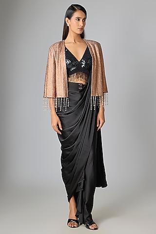 Copper Pebble Jersey Cape by 431-88 By Shweta Kapur