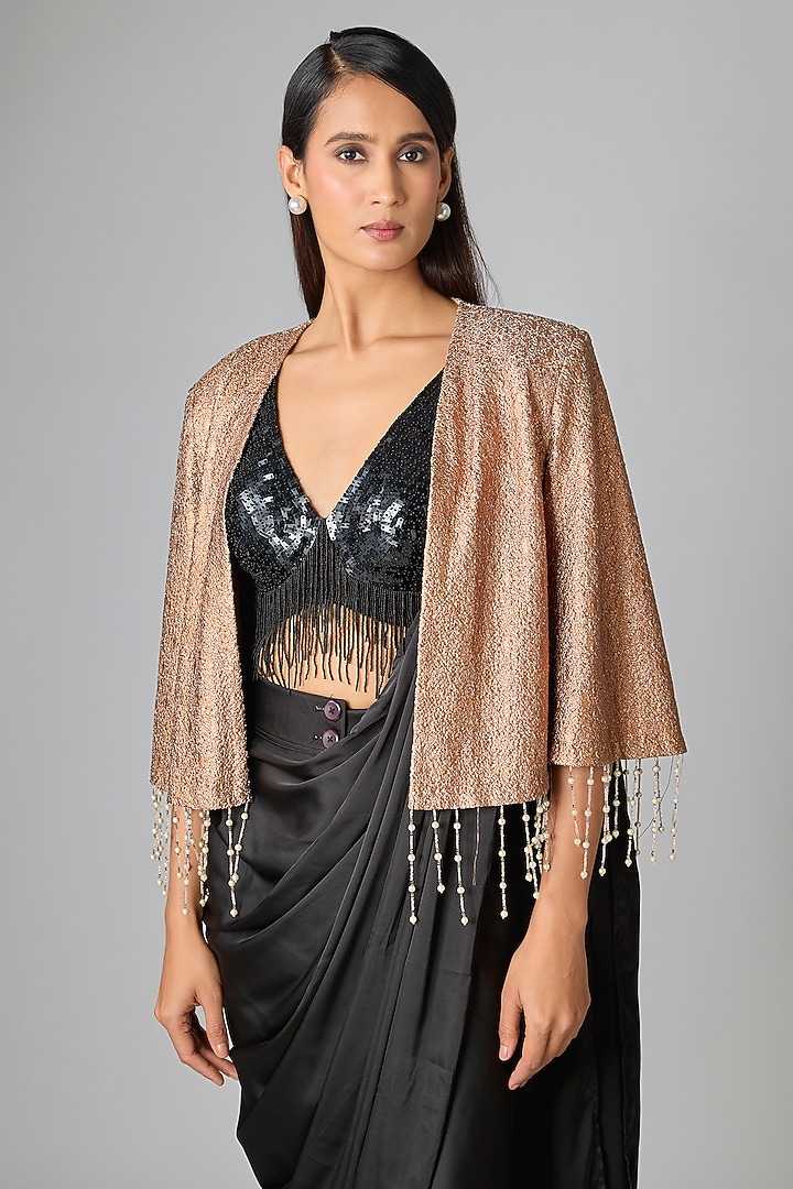 Copper Pebble Jersey Cape by 431-88 By Shweta Kapur at Pernia's Pop Up Shop