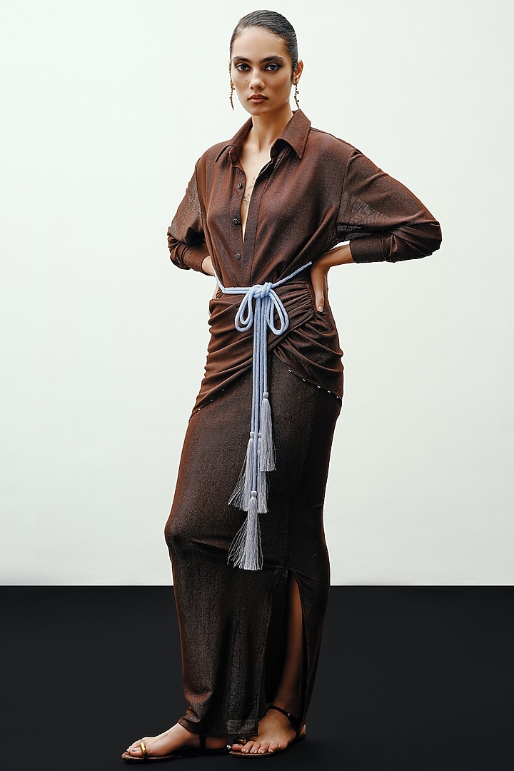 Brown Jersey Shirt by 431-88 By Shweta Kapur at Pernia's Pop Up Shop