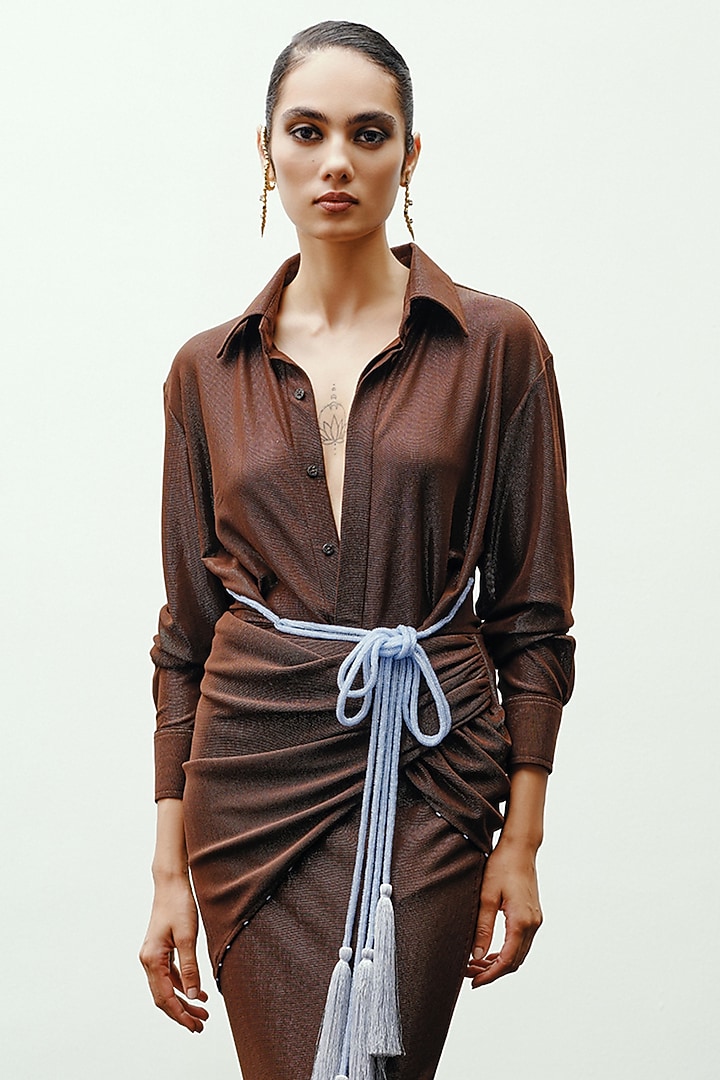 Brown Jersey Shirt by 431-88 By Shweta Kapur at Pernia's Pop Up Shop