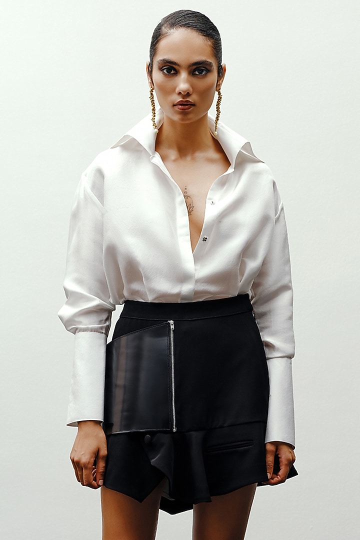 Off-White Silk & Organza Shirt by 431-88 By Shweta Kapur at Pernia's Pop Up Shop