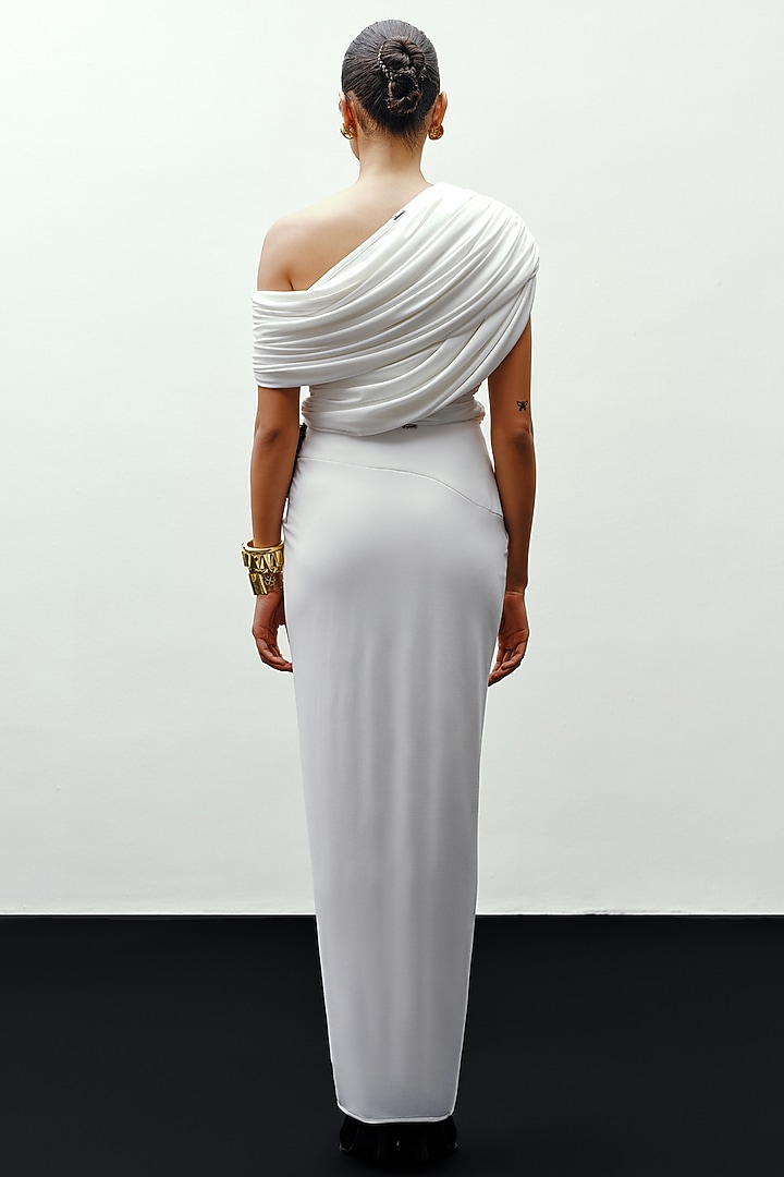 White Jersey Drape Top by 431-88 By Shweta Kapur at Pernia's Pop Up Shop