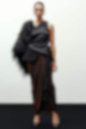 Black Satin Silk Knotted Drape Top by 431-88 By Shweta Kapur at Pernia's Pop Up Shop