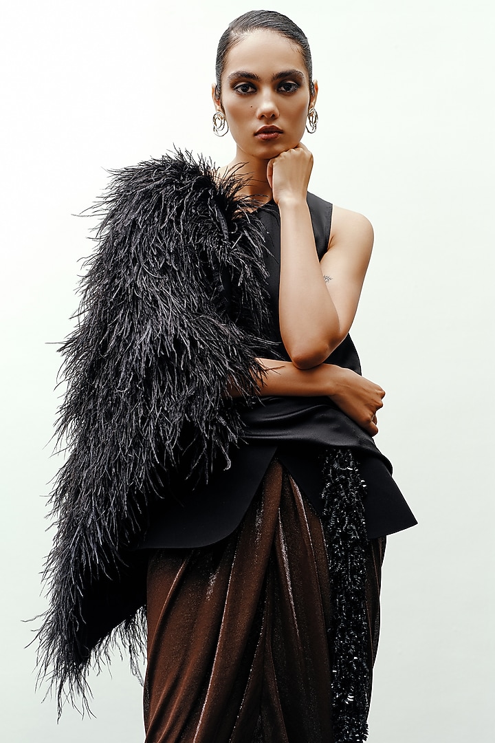 Black Satin Silk Knotted Drape Top by 431-88 By Shweta Kapur at Pernia's Pop Up Shop