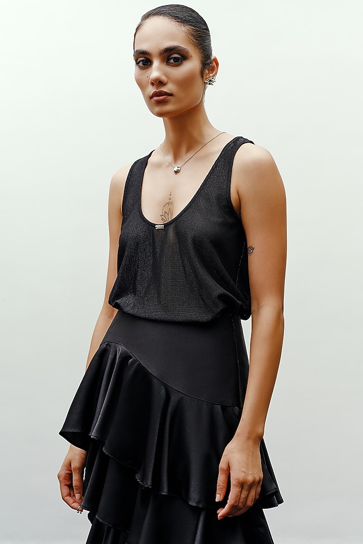 Black Jersey Ganji Top by 431-88 By Shweta Kapur at Pernia's Pop Up Shop