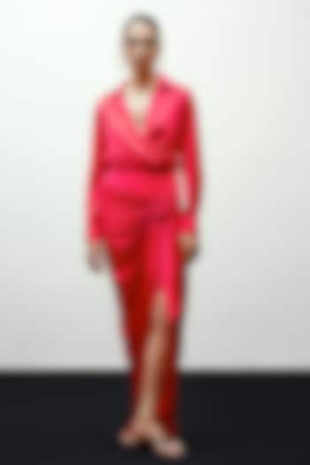 Red Satin Silk Draped Skirt by 431-88 By Shweta Kapur at Pernia's Pop Up Shop