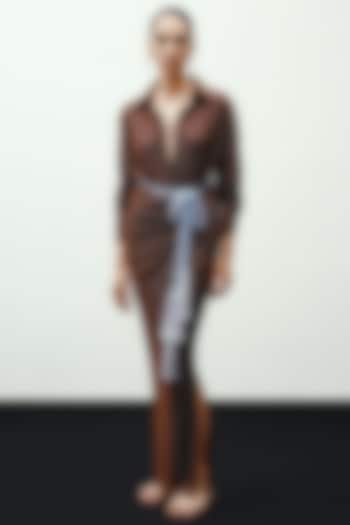 Brown Jersey Draped Skirt by 431-88 By Shweta Kapur at Pernia's Pop Up Shop