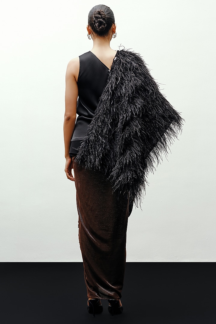 Black & Brown Jersey Draped Skirt by 431-88 By Shweta Kapur at Pernia's Pop Up Shop