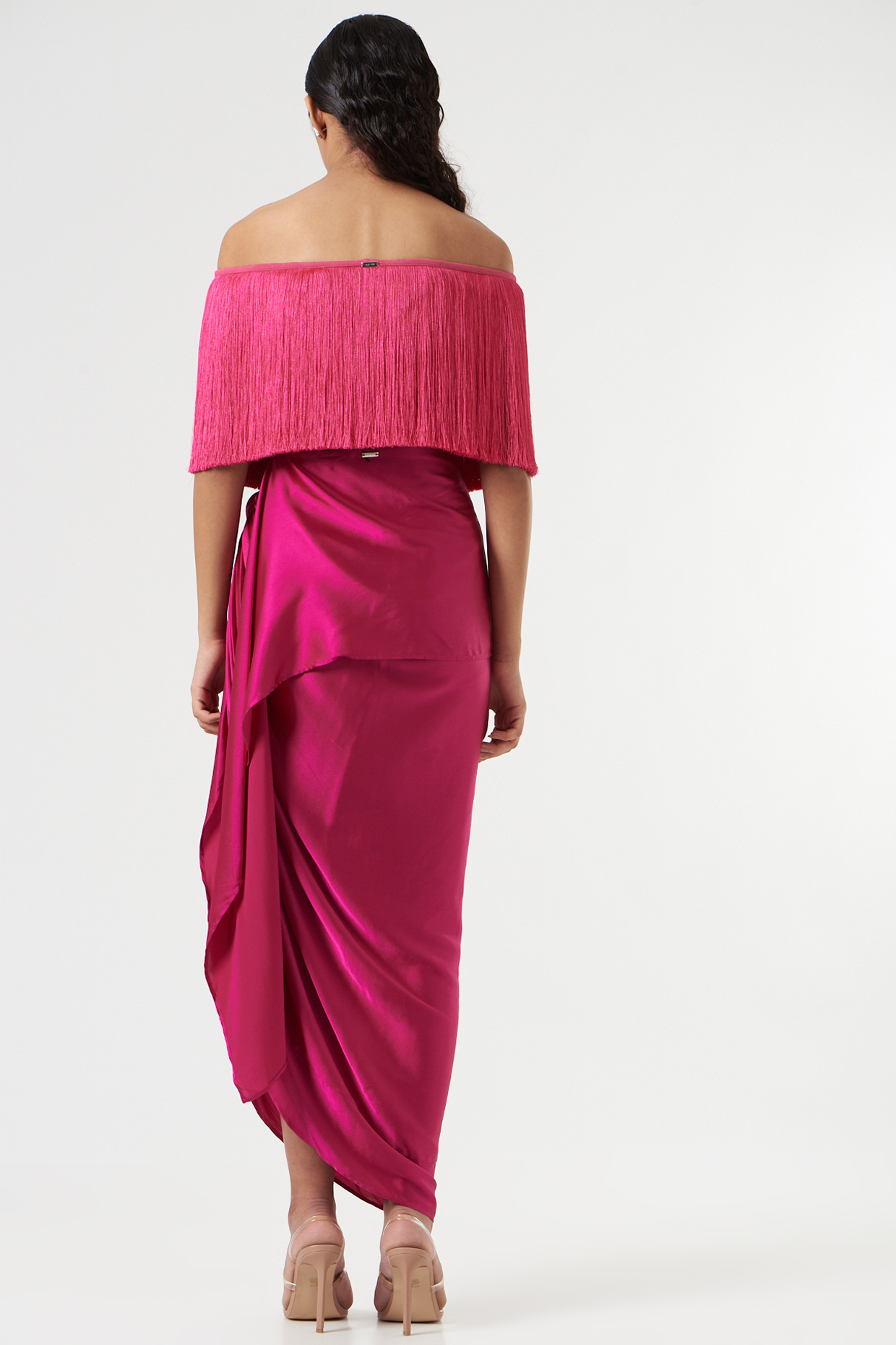 Fuchsia Satin Draped Skirt by 431-88 By Shweta Kapur at