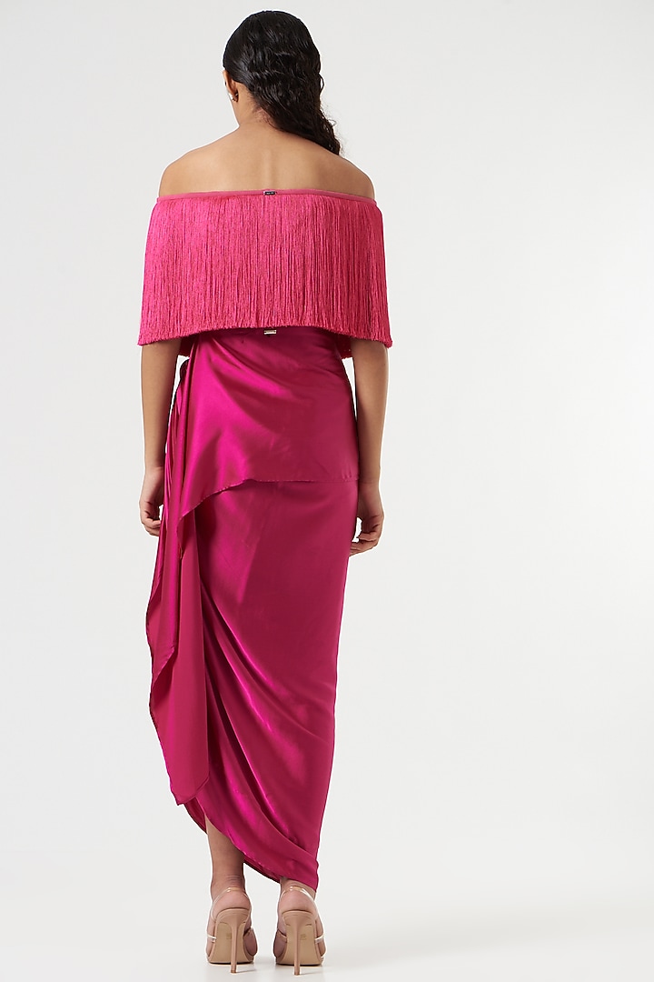 Fuchsia Satin Draped Skirt by 431-88 By Shweta Kapur at Pernia's Pop Up Shop