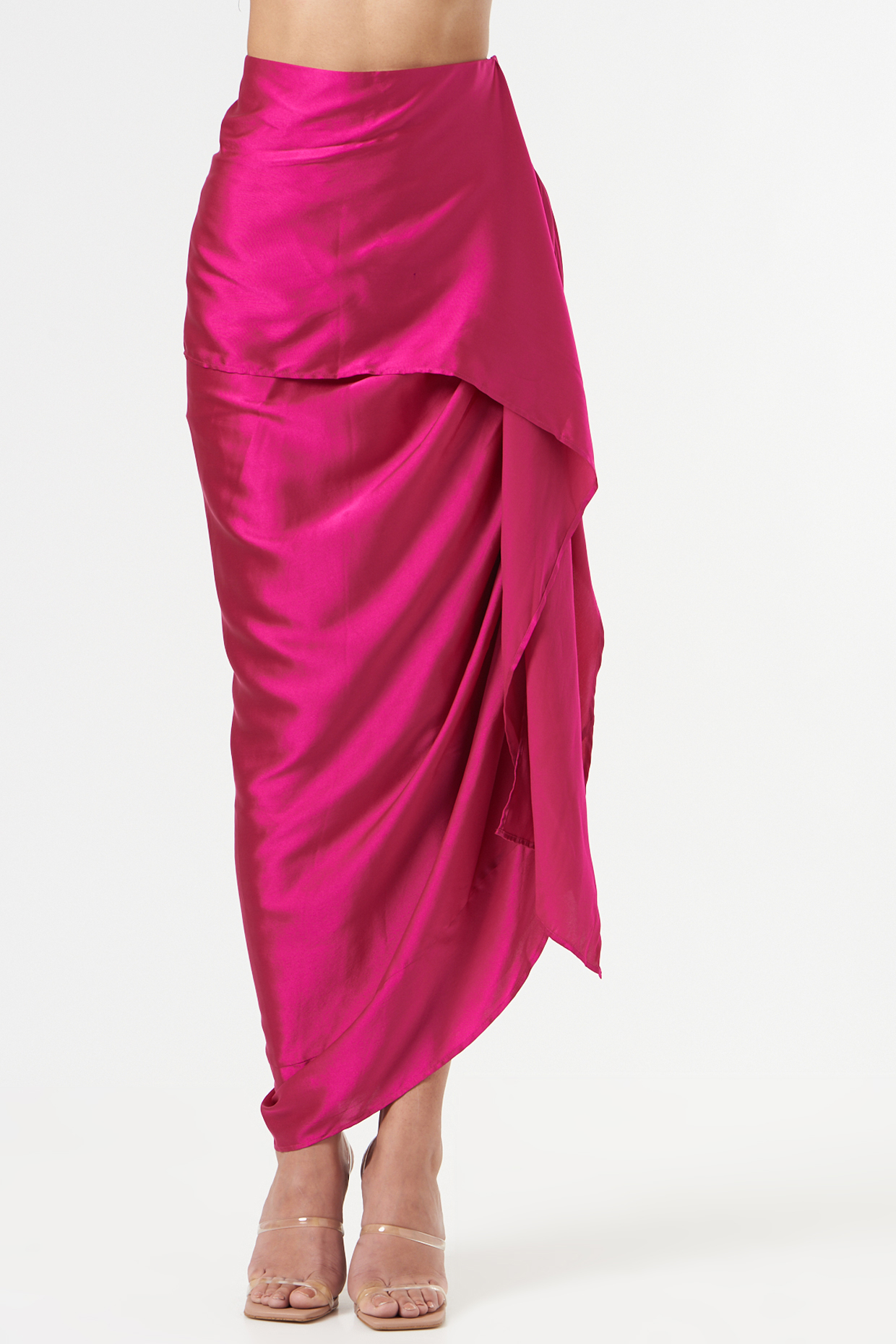 Fuchsia Satin Draped Skirt by 431-88 By Shweta Kapur at