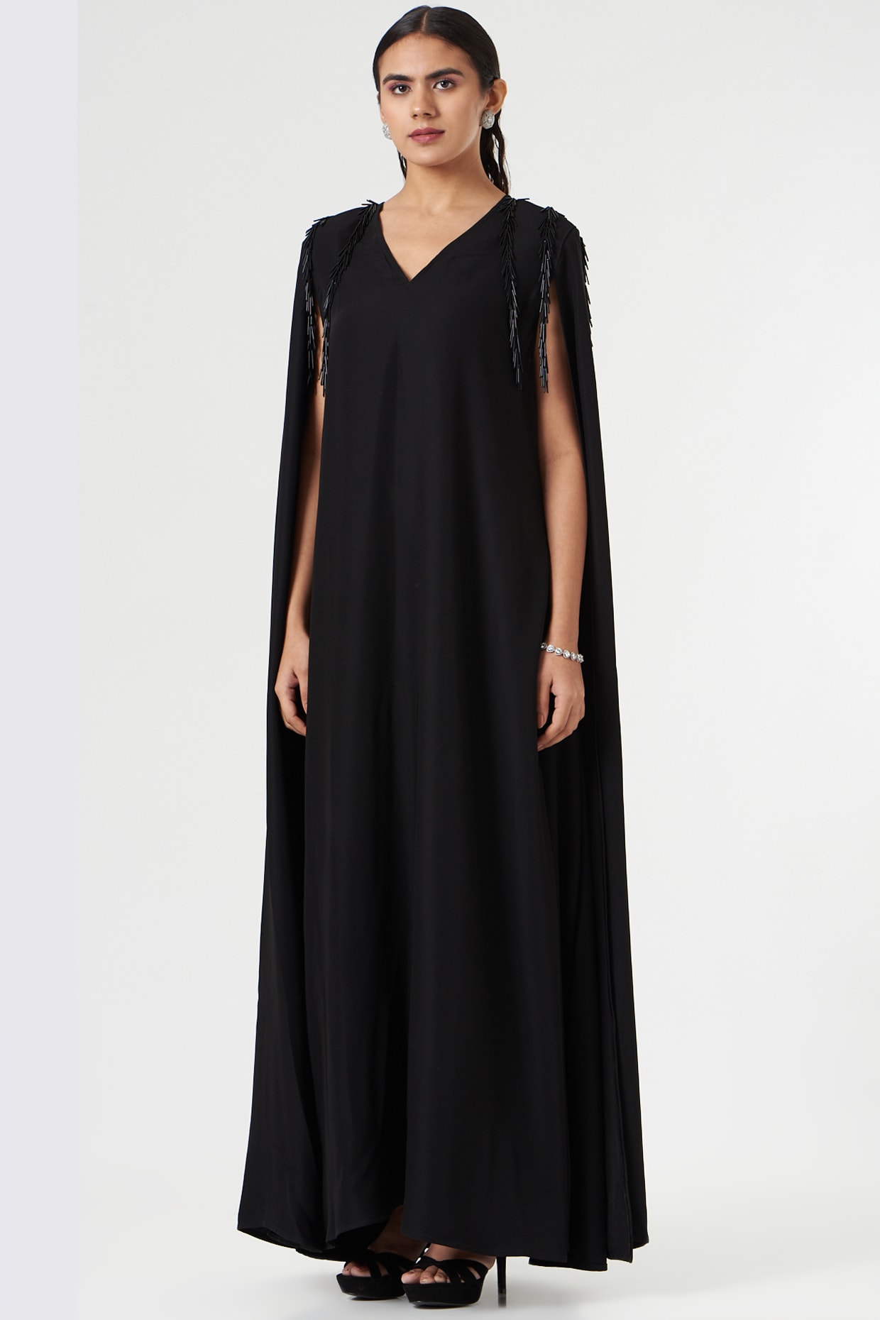 Ivory Cape Black Gown – shoprodeodrive