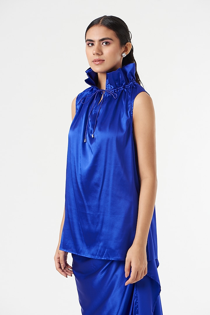Electric Blue Satin Shirt by 431-88 By Shweta Kapur