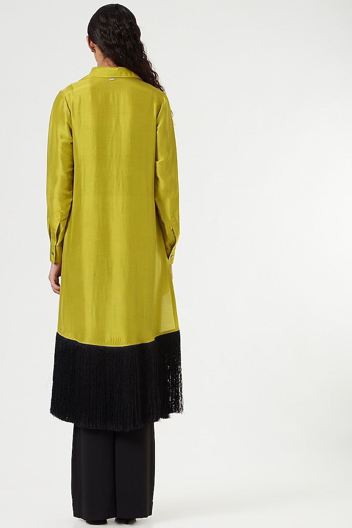 Green & Black Silk Mel Shirt by 431-88 By Shweta Kapur at Pernia's Pop Up Shop