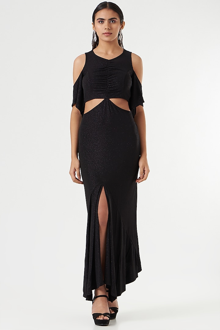 Black Shimmer Jersey Maxi Dress by 431-88 By Shweta Kapur