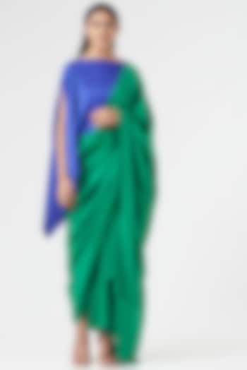 Emerald Green Silk Pre-Draped Saree Set by 431-88 By Shweta Kapur