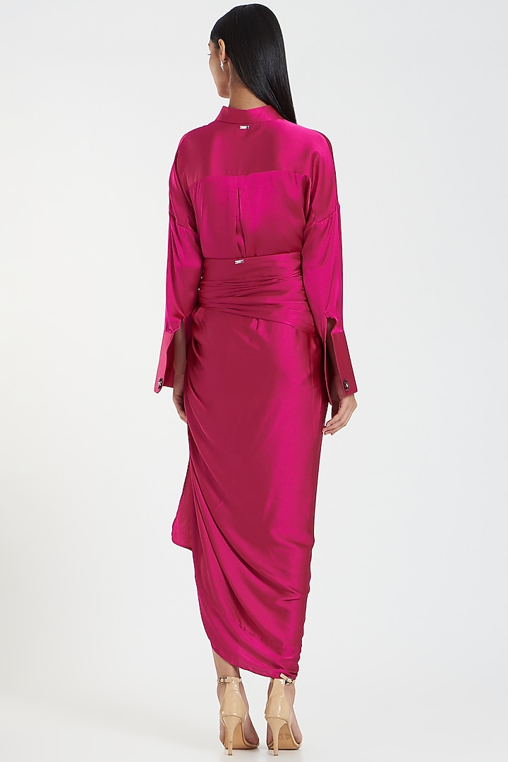 Fuchsia Shirt In Satin by 431-88 By Shweta Kapur at Pernia's Pop Up Shop