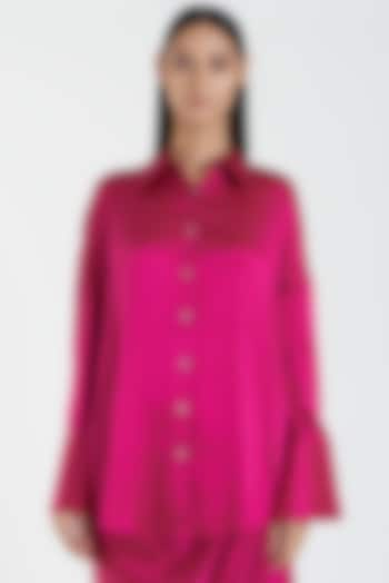 Fuchsia Shirt In Satin by 431-88 By Shweta Kapur at Pernia's Pop Up Shop