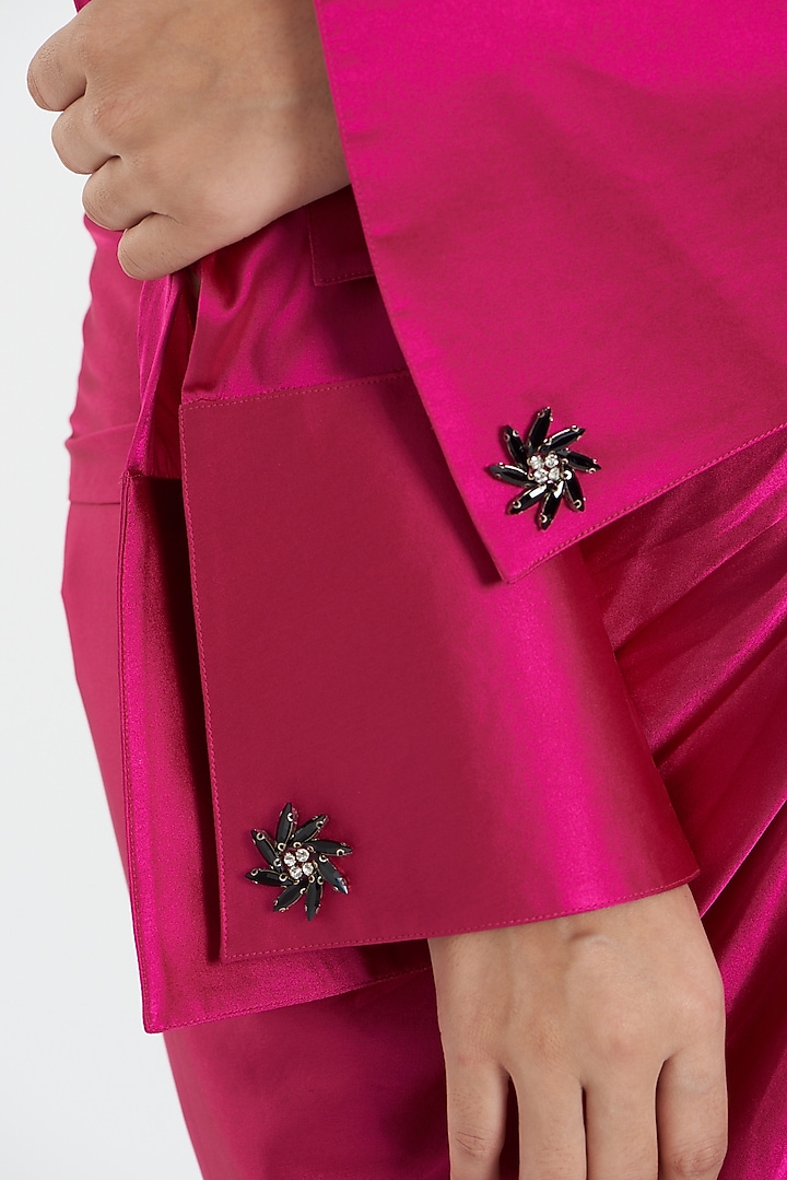Fuchsia Shirt In Satin by 431-88 By Shweta Kapur at Pernia's Pop Up Shop