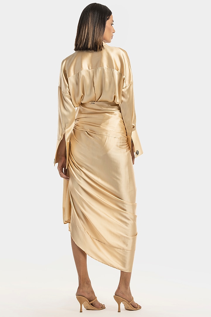 Champagne Silk Satin Shirt by 431-88 By Shweta Kapur at Pernia's Pop Up Shop