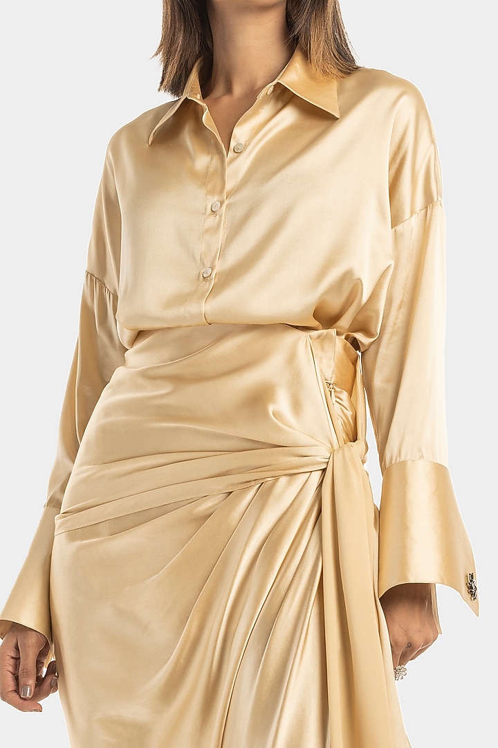 Champagne Silk Satin Shirt by 431-88 By Shweta Kapur at Pernia's Pop Up Shop