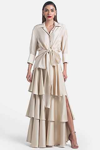 Champagne Silk Ace Shirt by 431-88 By Shweta Kapur